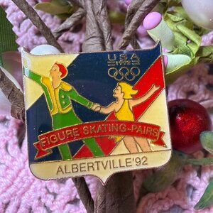 Olympics Albertville Figure Skating 1992 USA Enamel Pin Hat Tie Lapel Pin